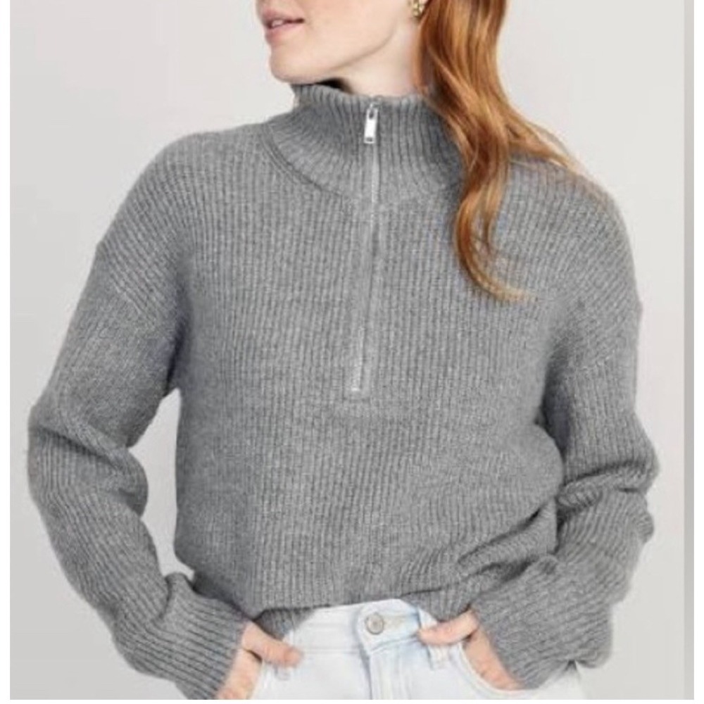 Old Navy Shaker Stitch Gray 1/2 Zip Turtleneck Sweater Size 4X NEW Recycled Cozy